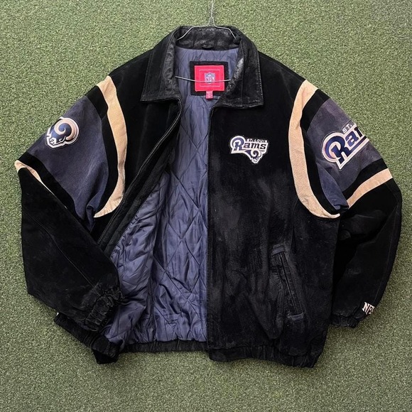 G-III NFL St. Louis Rams Genuine Leather Suede Quilted Lined Full Zip Up Jacket - Picture 1 of 8